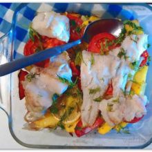 Рыба по-гречески с картофелем, запеченная в духовке, рецепт с фото